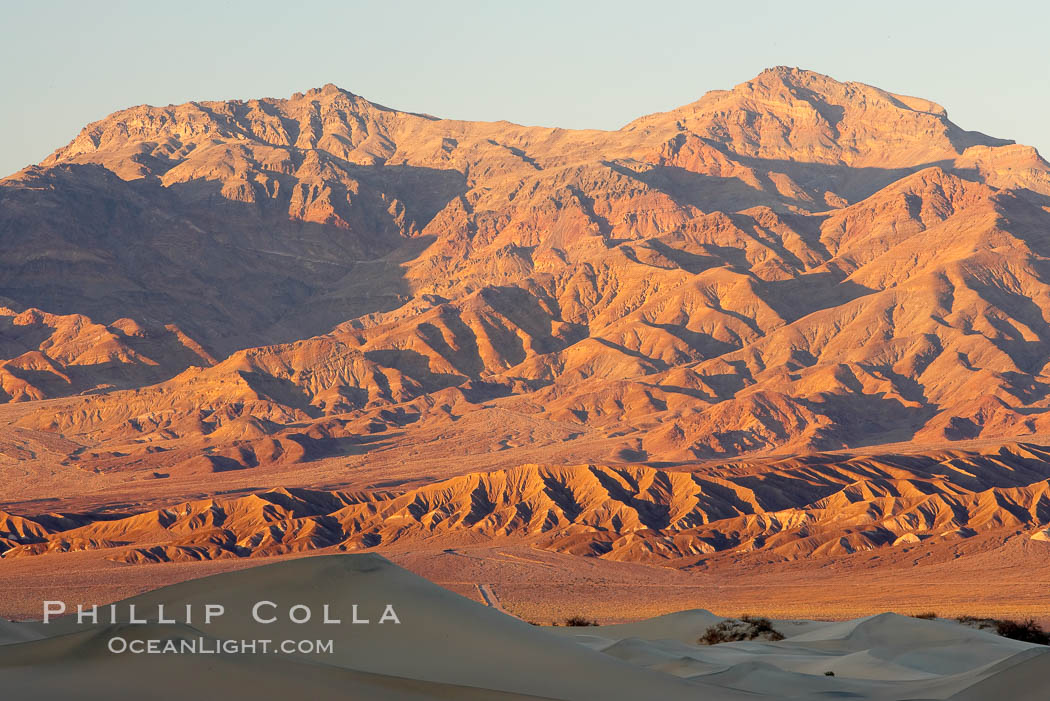 Grapevine Mountain Range, with sand dunes in the foreground.  Sunset. Stovepipe Wells, Death Valley National Park, California, USA, natural history stock photograph, photo id 15610