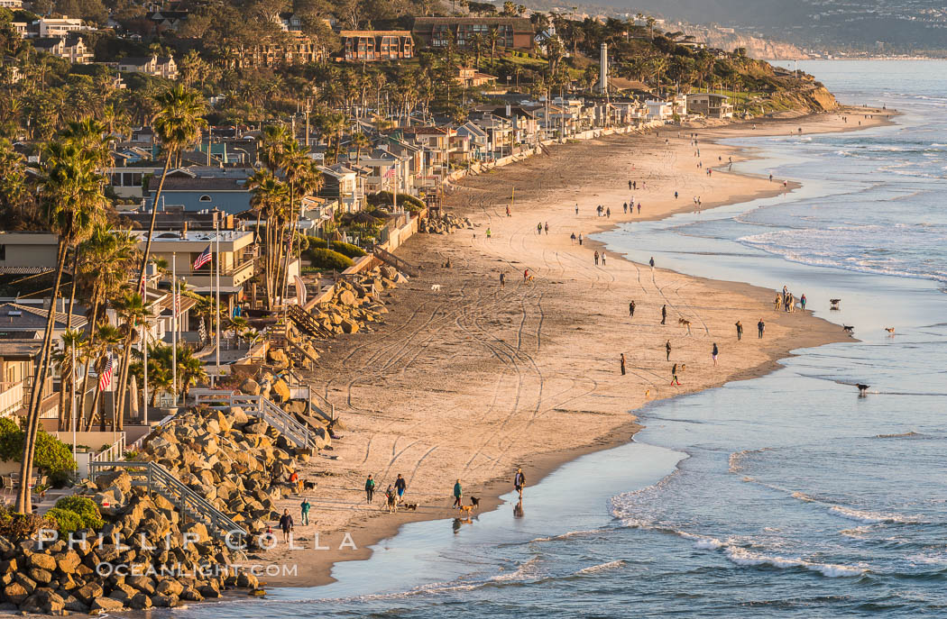 Del Mar beach and homes at sunset. California, USA, natural history stock photograph, photo id 30491