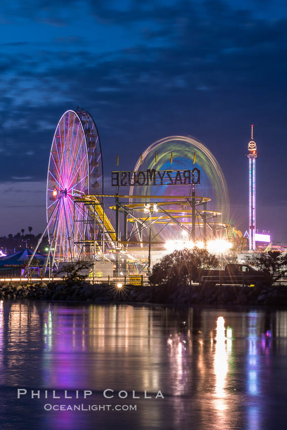 Del Mar Fair and San Dieguito Lagoon at Night.  Lights from the San Diego Fair reflect in San Dieguito Lagooon, with the train track trestles to the left. California, USA, natural history stock photograph, photo id 31022