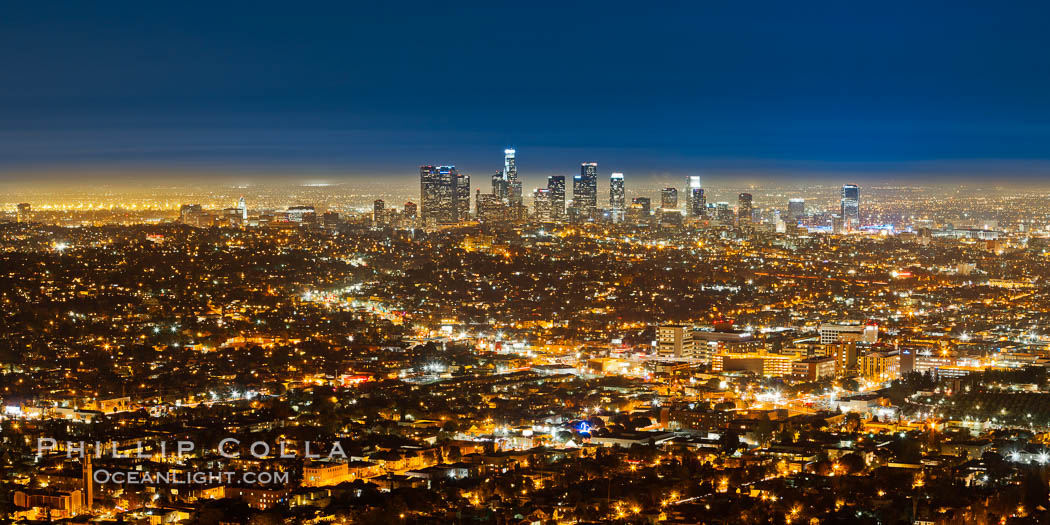 Downtown Los Angeles at night, street lights, buildings light up the night. California, USA, natural history stock photograph, photo id 27724