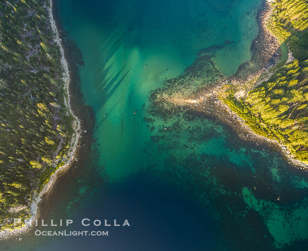 Emerald Bay Lake Tahoe, aerial panoramic photo of the mouth of the bay, early morning., natural history stock photograph, photo id 38256