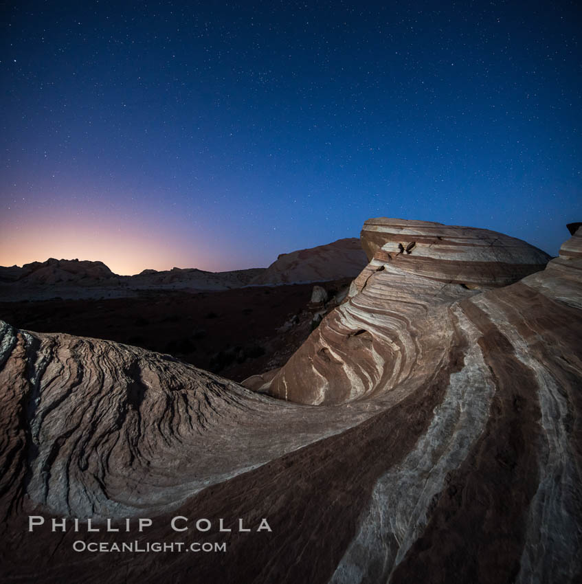 The Fire Wave at night, lit by the light of the moon. Valley of Fire State Park, Nevada, USA, natural history stock photograph, photo id 28430
