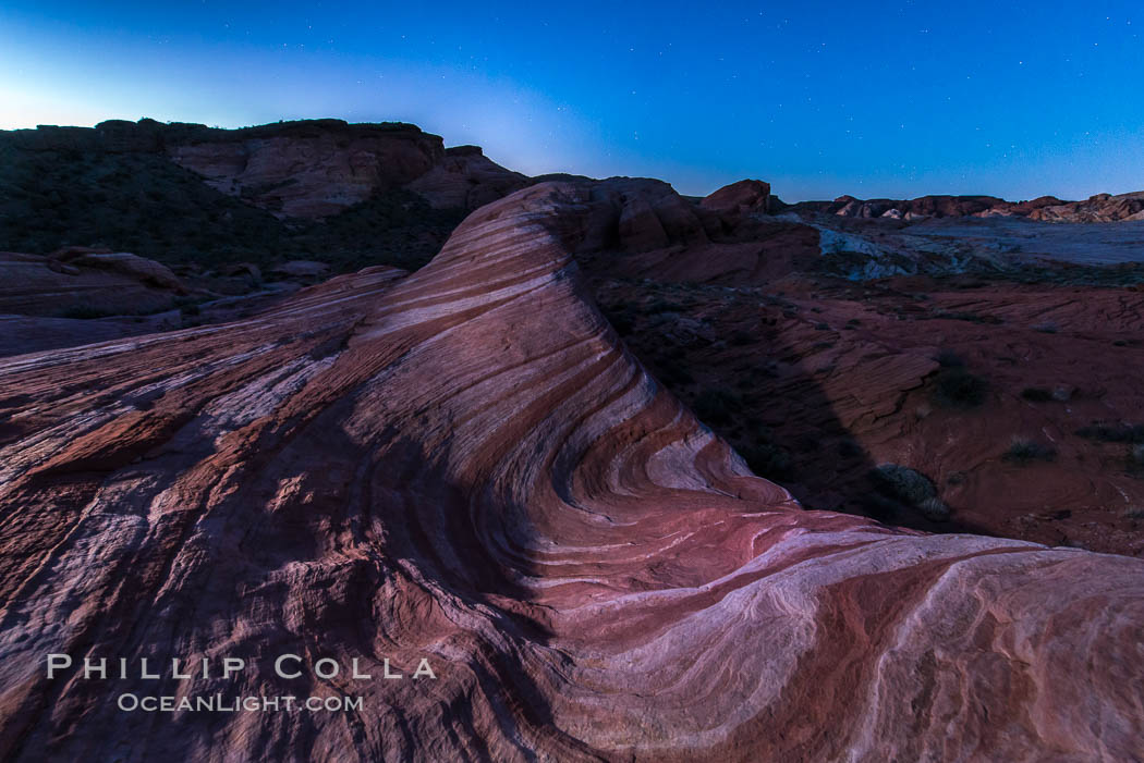 The Fire Wave at night, lit by the light of the moon. Valley of Fire State Park, Nevada, USA, natural history stock photograph, photo id 28432