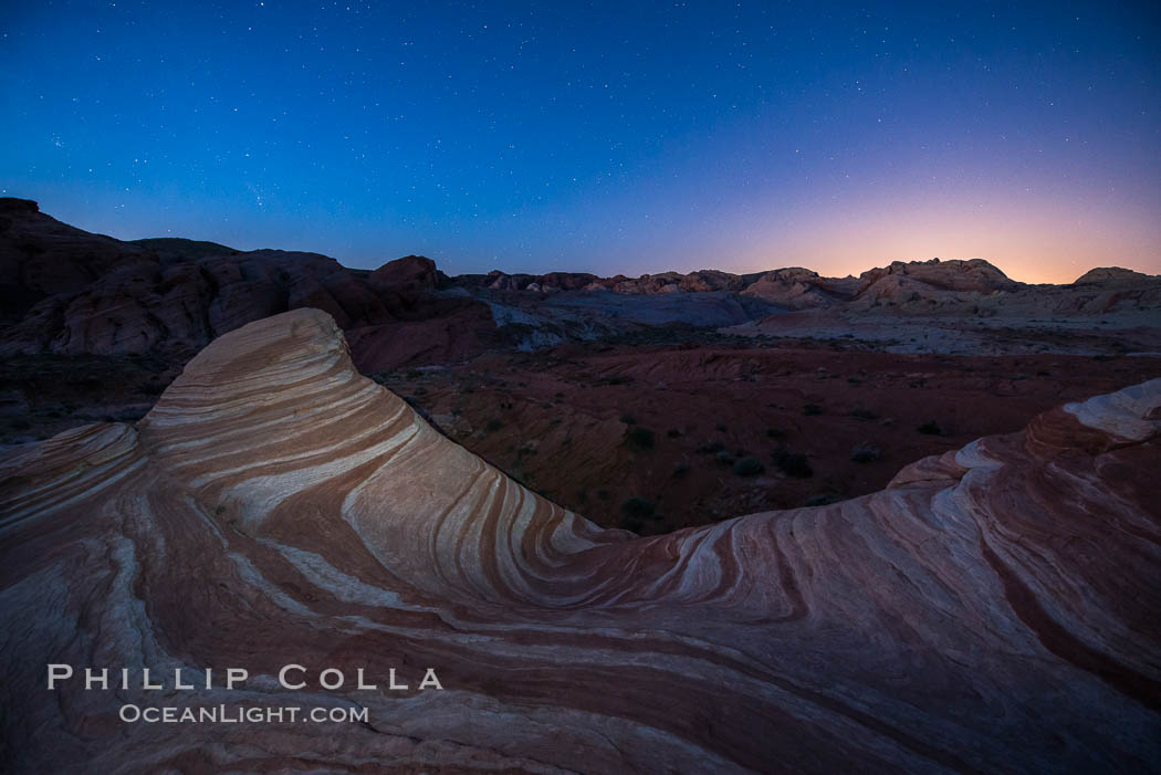 The Fire Wave at night, lit by the light of the moon. Valley of Fire State Park, Nevada, USA, natural history stock photograph, photo id 28431