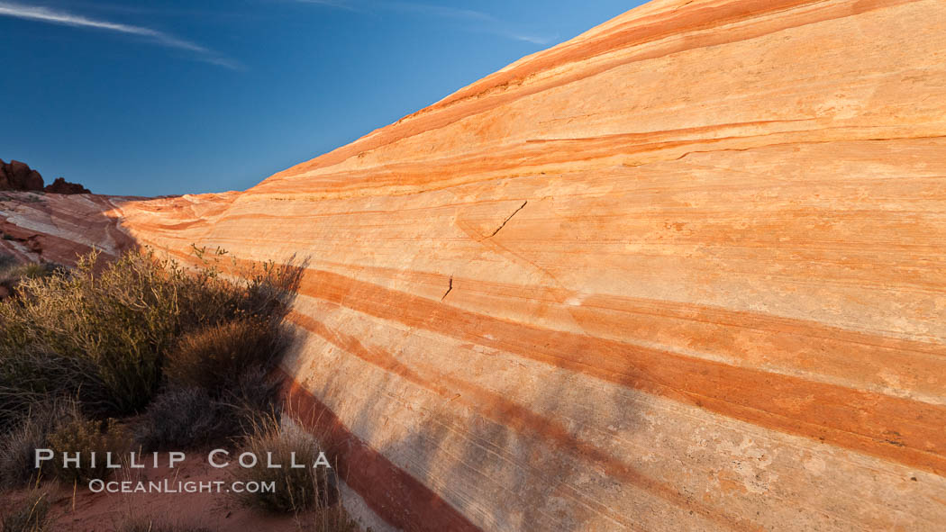 The Fire Wave, a beautiful sandstone formation exhibiting dramatic striations, striped layers in the geologic historical record. Valley of Fire State Park, Nevada, USA, natural history stock photograph, photo id 26498