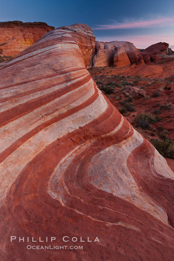 The Fire Wave, a beautiful sandstone formation exhibiting dramatic striations, striped layers in the geologic historical record. Valley of Fire State Park, Nevada, USA, natural history stock photograph, photo id 26473