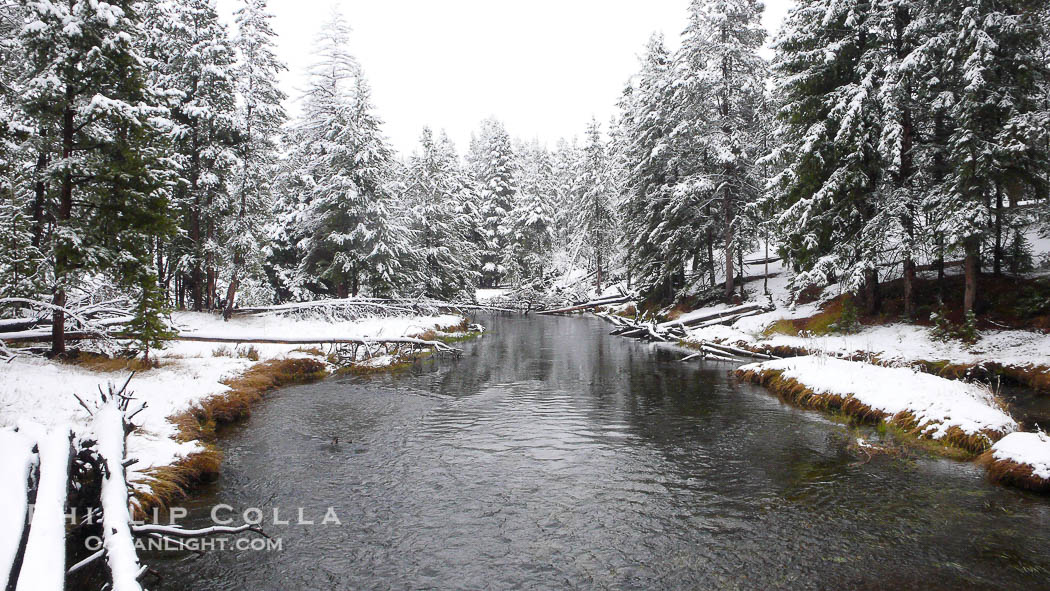 Firehole River in winter, snow., natural history stock photograph, photo id 19790