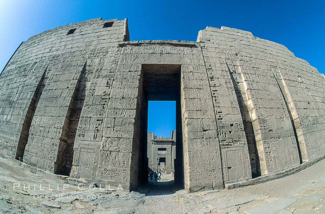 First pylon, Medinet Habu. Luxor, Egypt, natural history stock photograph, photo id 02581