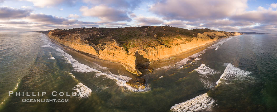 Flat Rock and Torrey Pines Seacliffs at Sunset, aerial photo. Torrey Pines State Reserve, San Diego, California, USA, natural history stock photograph, photo id 38227