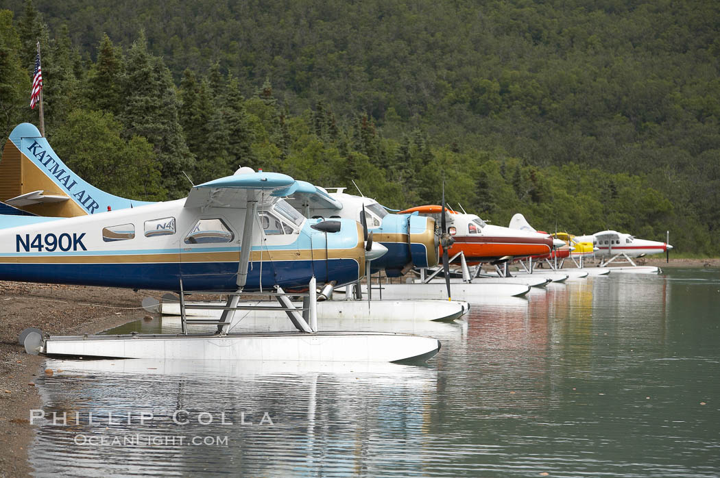 Floatplanes lie the shore. Brooks Lake, Katmai National Park, Alaska, USA, natural history stock photograph, photo id 17372