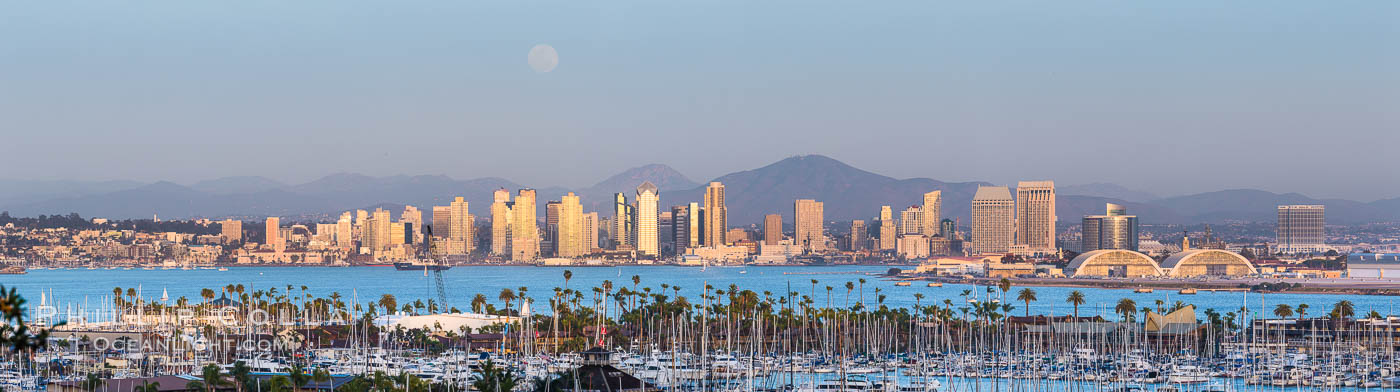 Full Moon over San Diego City Skyline, viewed from Point Loma. Mount San Miguel is in center while Lyons Peak lies to the left. California, USA, natural history stock photograph, photo id 29116