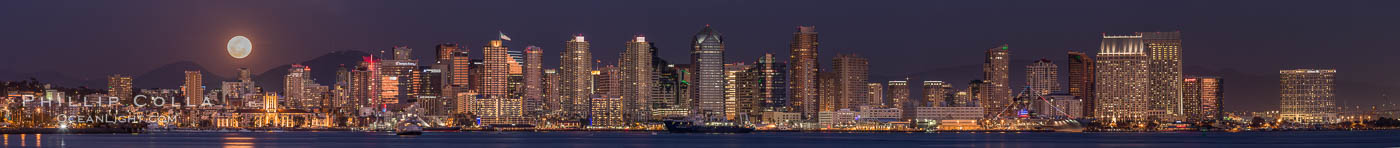 Full Moon rising over San Diego City Skyline, viewed from Harbor Island. California, USA, natural history stock photograph, photo id 29120