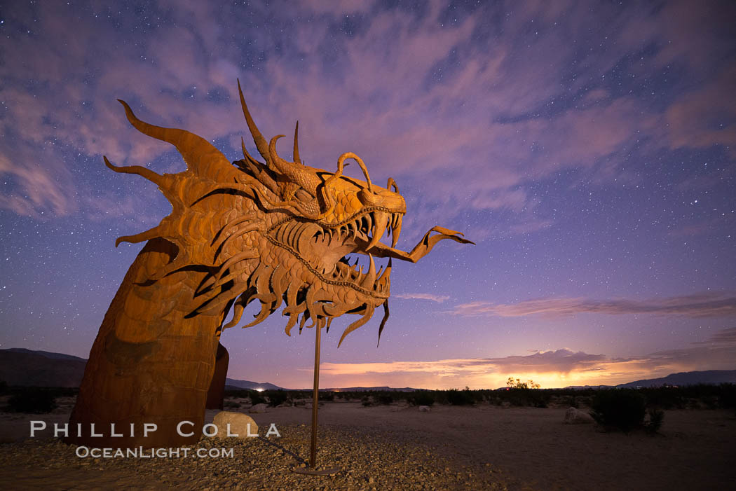 350-foot long sea serpent, a work of art in Borrego Springs by Ricardo Breceda, sunset, Galleta Meadows. California, USA, natural history stock photograph, photo id 28816