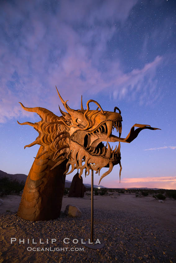 350-foot long sea serpent, a work of art in Borrego Springs by Ricardo Breceda, sunset, Galleta Meadows. California, USA, natural history stock photograph, photo id 28815