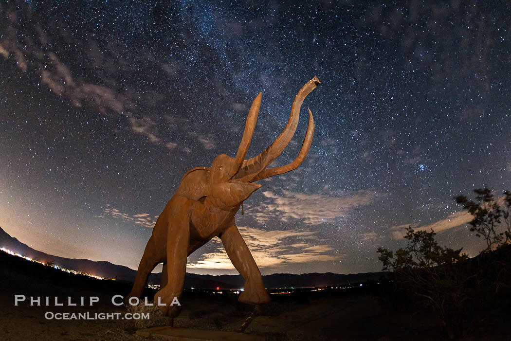 Mammoth art sculpture, by Ricardo Breceda, at night under the stars in Galleta Meadows., natural history stock photograph, photo id 28813