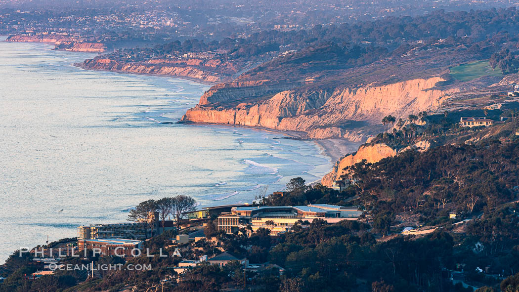La Jolla Shores Coastline and Scripps Pier, Blacks Beach and Torrey Pines, from Mount Soledad, sunset. California, USA, natural history stock photograph, photo id 37493