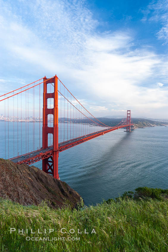 Golden Gate Bridge, viewed from the Marin Headlands with the city of San Francisco in the distance.  Late afternoon. California, USA, natural history stock photograph, photo id 09051