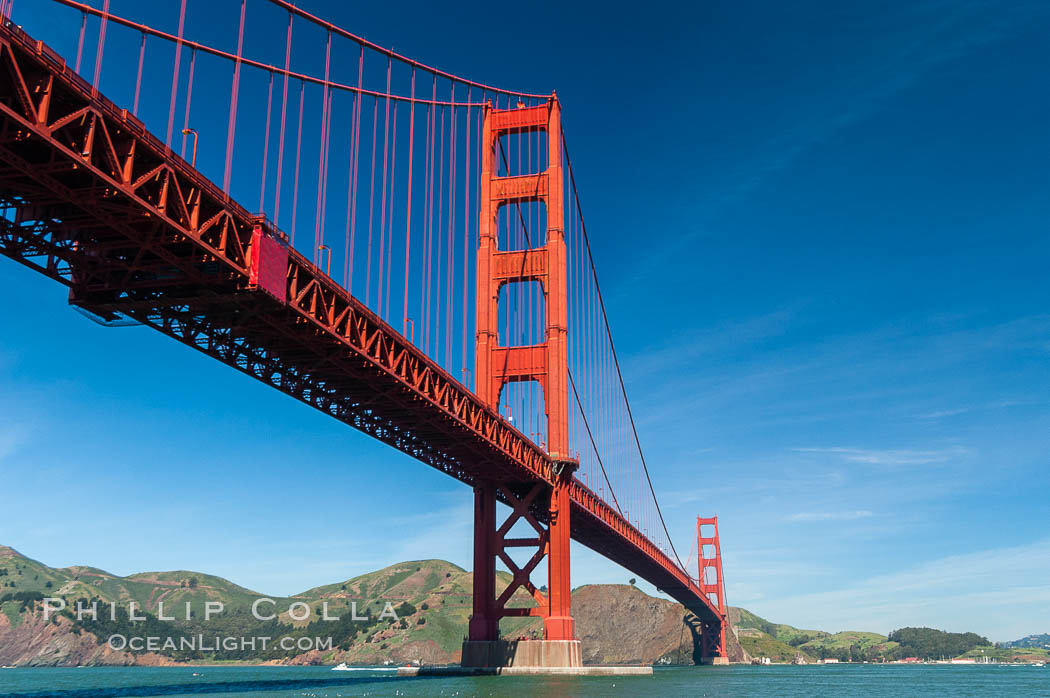 Golden Gate Bridge, viewed from Fort Point, with the Marin Headlands visible in the distance.  San Francisco. California, USA, natural history stock photograph, photo id 09055