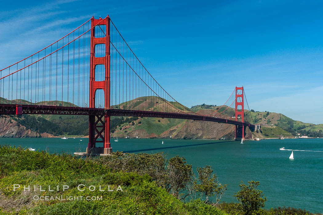 Golden Gate Bridge, viewed from San Francisco, with the Marin Headlands visible in the distance. California, USA, natural history stock photograph, photo id 09059