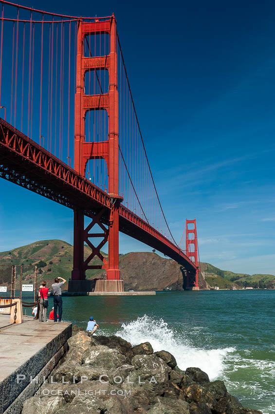 Golden Gate Bridge, viewed from Fort Point, with the Marin Headlands visible in the distance.  San Francisco. California, USA, natural history stock photograph, photo id 09057