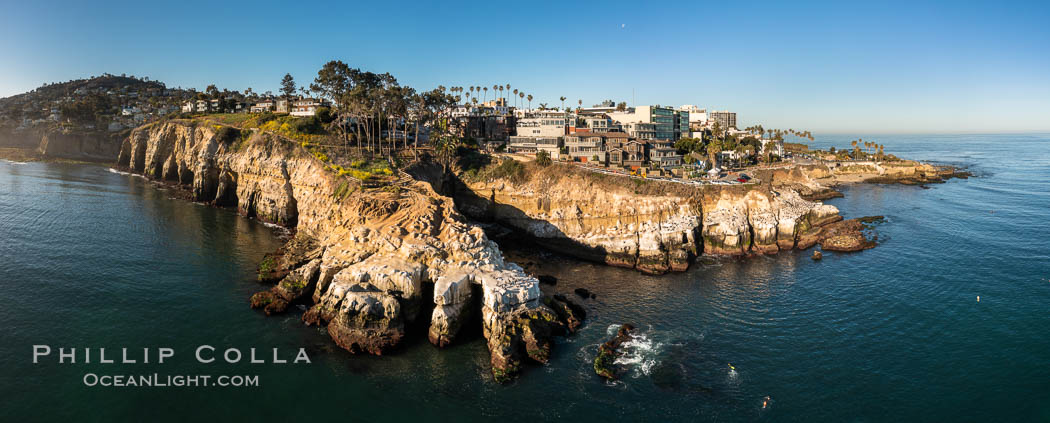Goldfish Point and La Jolla Sea Caves, early morning, aerial photo. California, USA, natural history stock photograph, photo id 38045