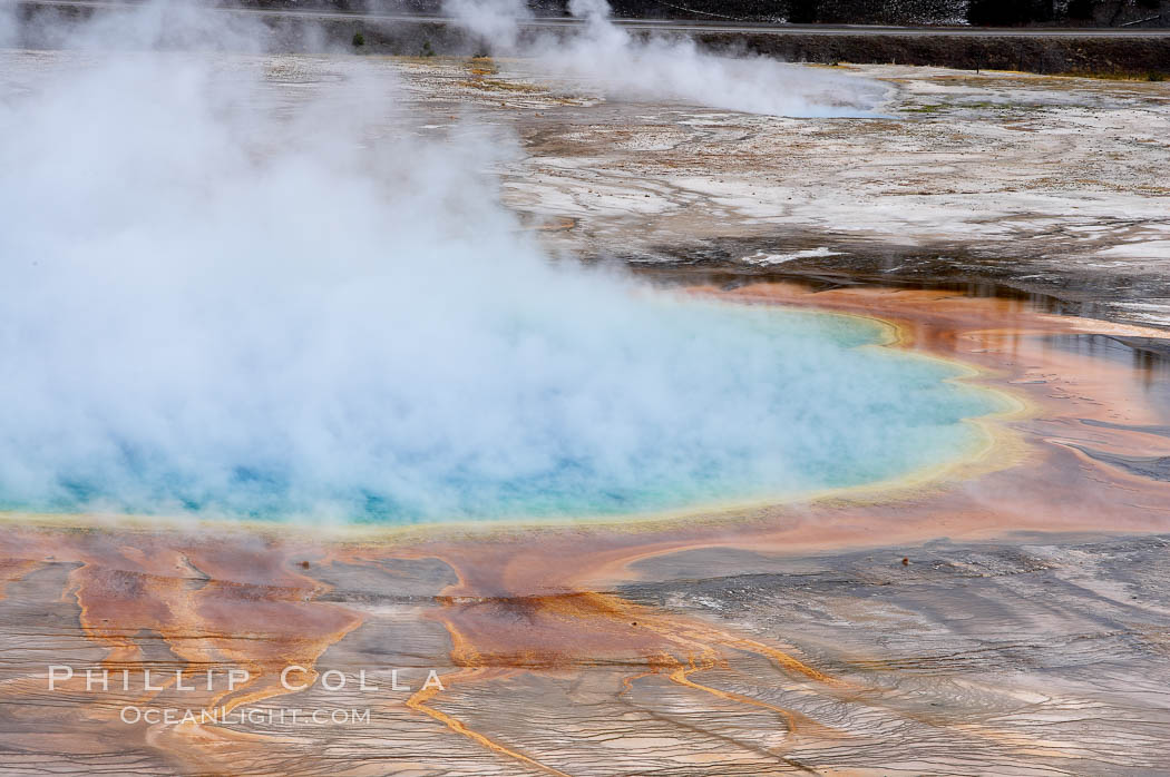 Grand Prismatic Spring steams in cold winter air, Midway Geyser Basin, Yellowstone National Park, Wyoming