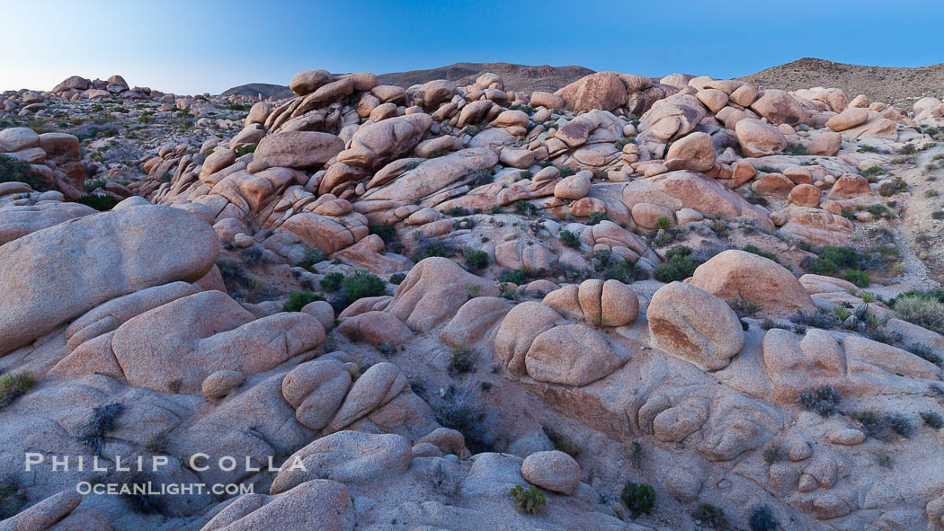 Ancient granite boulders at Joshua Tree National park, at sunset., natural history stock photograph, photo id 26800
