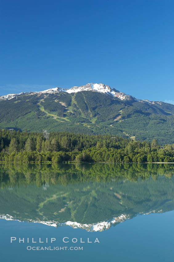 Green Lake, with Whistler Mountain in the distance. British Columbia, Canada, natural history stock photograph, photo id 21005