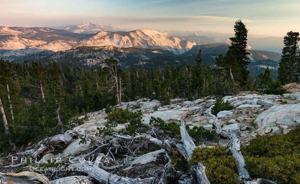 Half Dome and Cloud's Rest from Summit of Mount Hoffmann, sunset. Yosemite National Park, California, USA, natural history stock photograph, photo id 31202