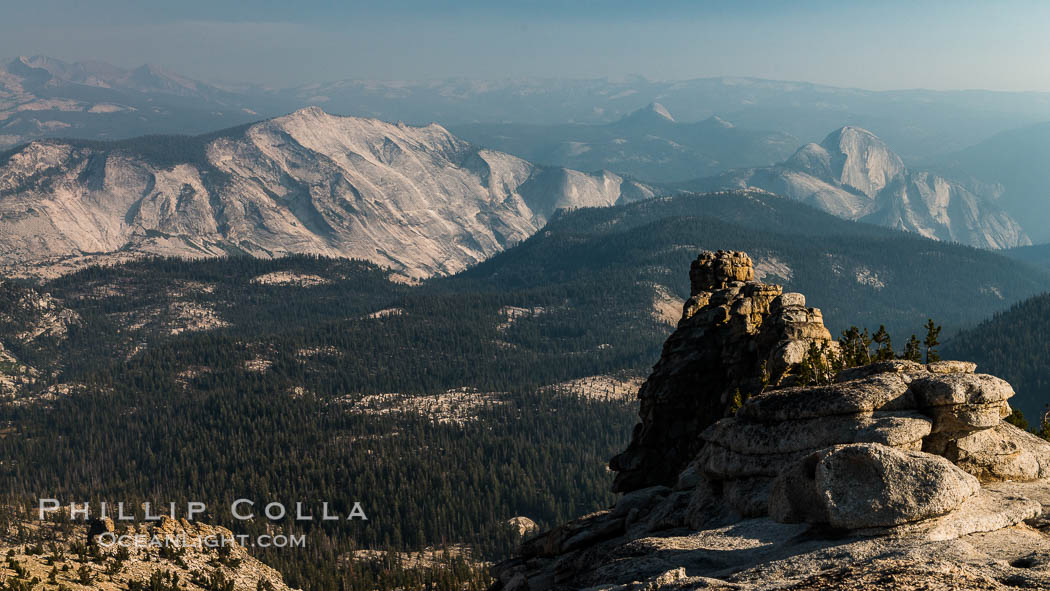 Half Dome and Cloud's Rest from Summit of Mount Hoffmann, sunset, panorama. Yosemite National Park, California, USA, natural history stock photograph, photo id 31191