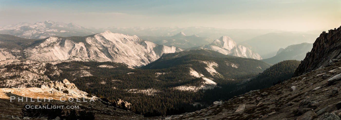 Half Dome and Cloud's Rest from Summit of Mount Hoffmann, sunset, panorama. Yosemite National Park, California, USA, natural history stock photograph, photo id 31195