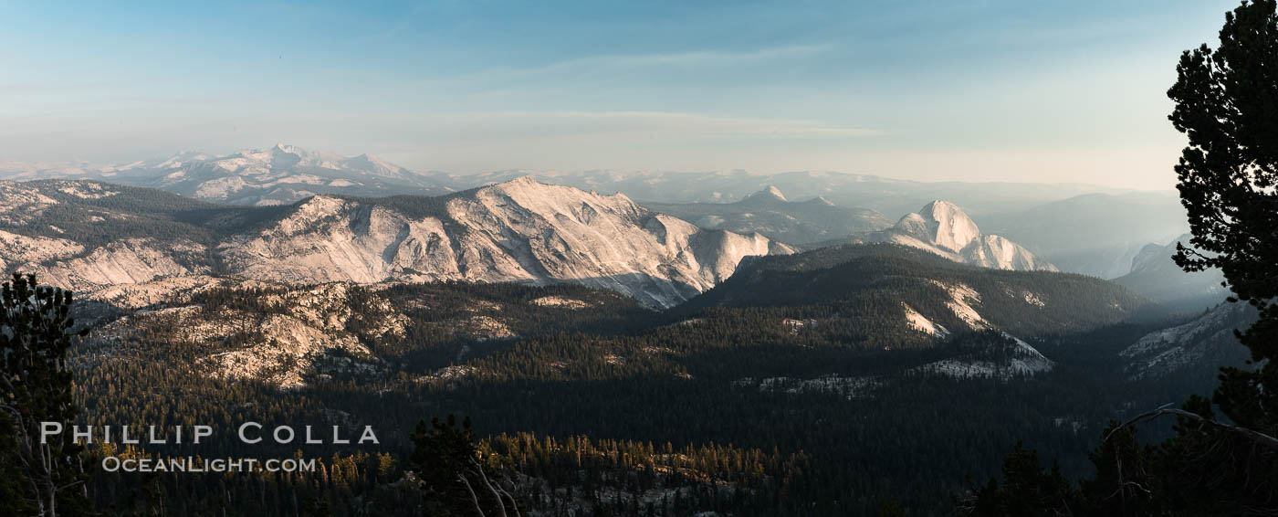 Half Dome and Cloud's Rest from Summit of Mount Hoffmann, sunset, panorama. Yosemite National Park, California, USA, natural history stock photograph, photo id 31201