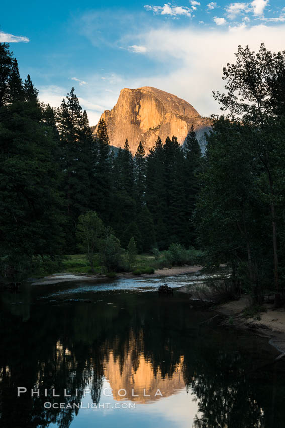 Half Dome reflected in the Merced River. Yosemite National Park, California, USA, natural history stock photograph, photo id 28692