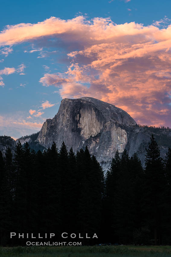 Half Dome and sunset clouds, evening. Yosemite National Park, California, USA, natural history stock photograph, photo id 28693