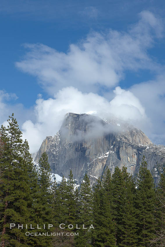 Half Dome and clouds, spring, viewed from Sentinel Bridge. Yosemite National Park, California, USA, natural history stock photograph, photo id 22752