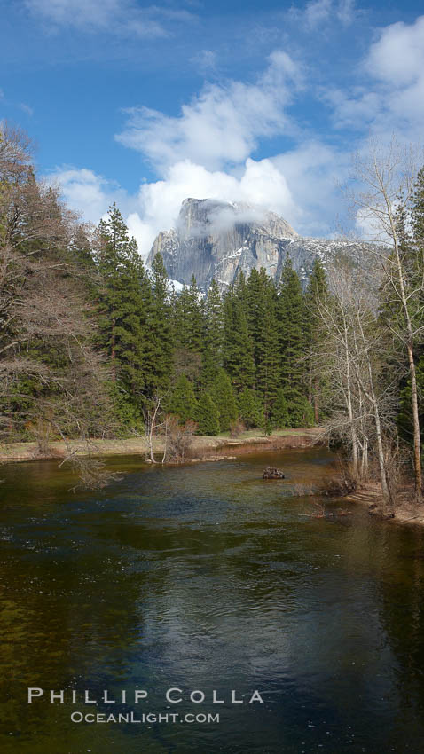 Half Dome and clouds, spring, viewed from Sentinel Bridge. Yosemite National Park, California, USA, natural history stock photograph, photo id 22763