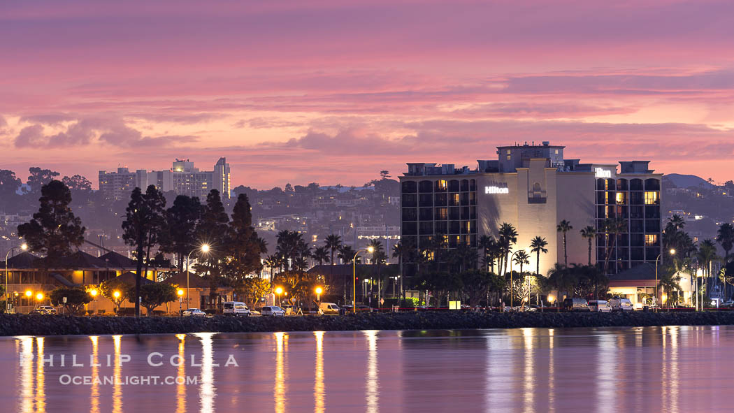 Hilton San Diego at Sunrise, on San Diego Bay, dawn., natural history stock photograph, photo id 37641