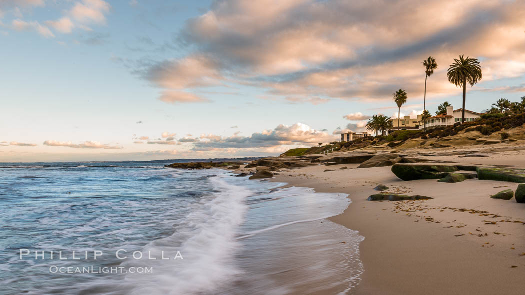 Hospital Point, La Jolla, dawn, sunrise light and approaching storm clouds. California, USA, natural history stock photograph, photo id 28857