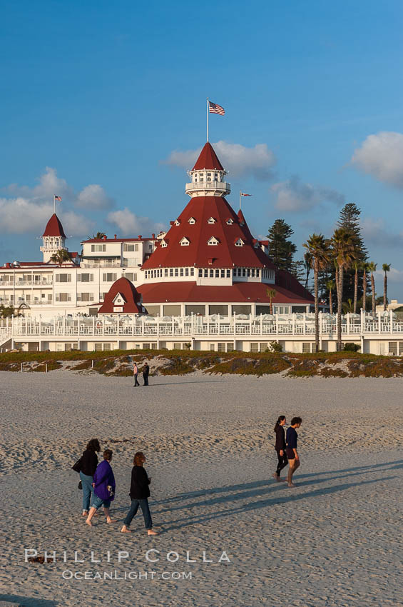 The Hotel del Coronado sits on the beach on the western edge of Coronado Island in San Diego.  It is widely considered to be one of Americas most beautiful and classic hotels.  Built in 1888, it was designated a National Historic Landmark in 1977. California, USA, natural history stock photograph, photo id 07948