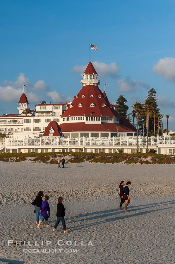 The Hotel del Coronado sits on the beach on the western edge of Coronado Island in San Diego.  It is widely considered to be one of Americas most beautiful and classic hotels.  Built in 1888, it was designated a National Historic Landmark in 1977., natural history stock photograph, photo id 07948