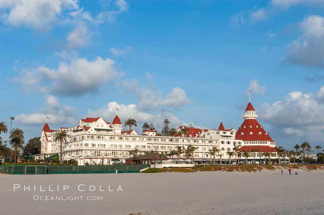 The Hotel del Coronado sits on the beach on the western edge of Coronado Island in San Diego.  It is widely considered to be one of Americas most beautiful and classic hotels.  Built in 1888, it was designated a National Historic Landmark in 1977. California, USA, natural history stock photograph, photo id 07943