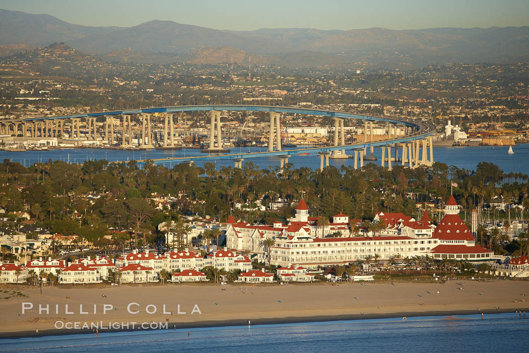 Hotel Del Coronado, with San Diego Coronado Bridge in the background. California, USA, natural history stock photograph, photo id 22411