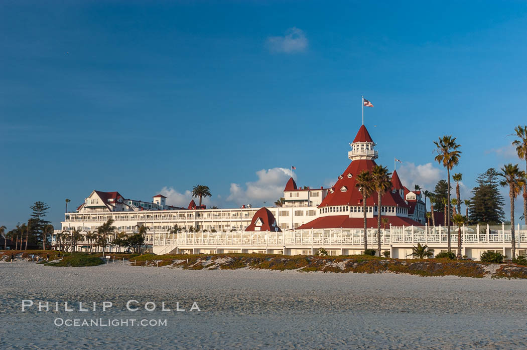 The Hotel del Coronado sits on the beach on the western edge of Coronado Island in San Diego.  It is widely considered to be one of Americas most beautiful and classic hotels.  Built in 1888, it was designated a National Historic Landmark in 1977. California, USA, natural history stock photograph, photo id 07945