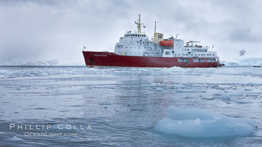 Icebreaker M/V Polar Star, anchored amid pack ice in Cierva Cove. Antarctic Peninsula, Antarctica, natural history stock photograph, photo id 25598