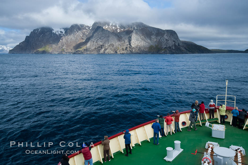 Icebreaker M/V Polar Star approaches Elsehul harbor on South Georgia Island., natural history stock photograph, photo id 24323