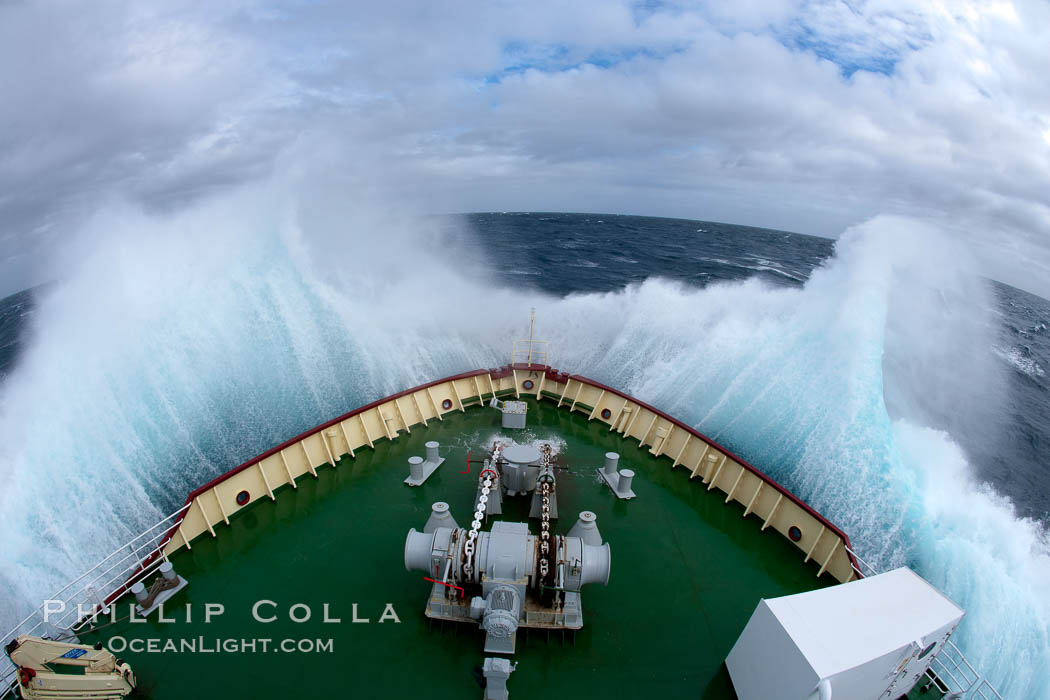 Icebreaker Polar Star, bow plunging through high seas during crossing of the Drake Passage between South America and the Antarctic Peninsula. Southern Ocean, natural history stock photograph, photo id 25949