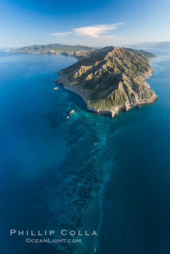 Isla San Jose and Coral Reefs, Aerial Panoramic Photo, Sea of Cortez., natural history stock photograph, photo id 33510
