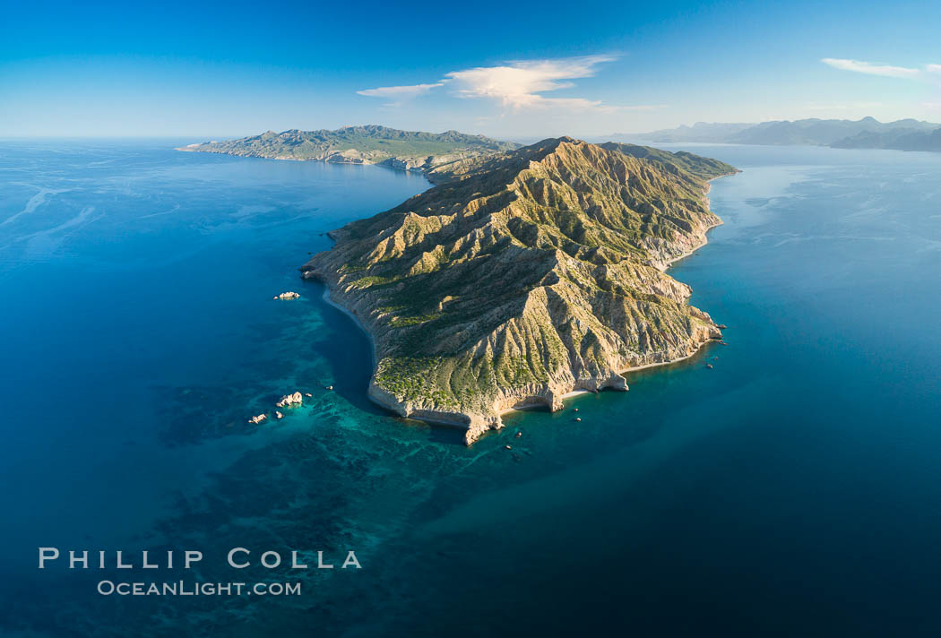 Isla San Jose and Coral Reefs, Aerial Panoramic Photo, Sea of Cortez., natural history stock photograph, photo id 33508