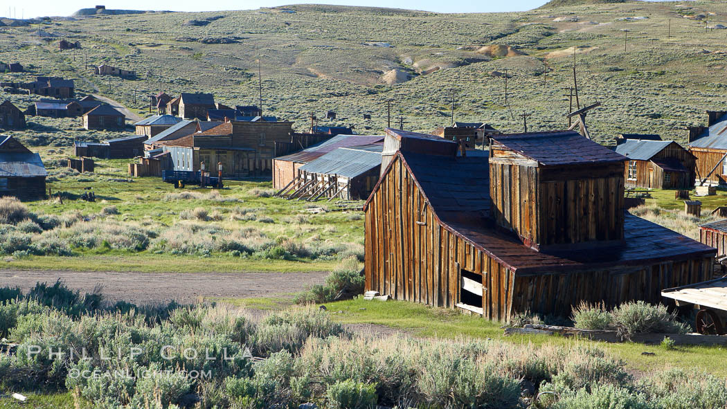 Johl Barn and town of Bodie, viewed from McDonald House on Fuller Street. Bodie State Historical Park, California, USA, natural history stock photograph, photo id 23167