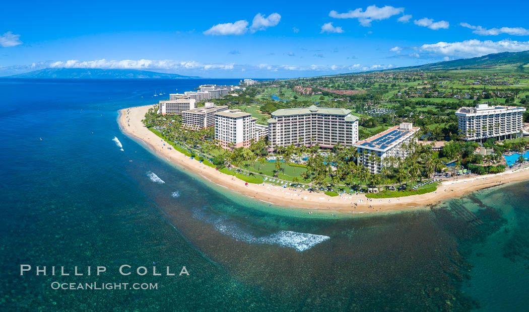 Kaanapali Hotels and Coastline, West Maui, aerial photo., natural history stock photograph, photo id 38159